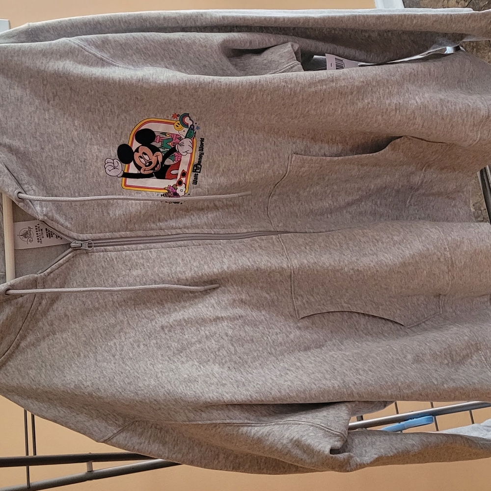 Gray Zip-Up Hoodie with Mickey Mouse Graphic